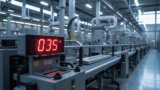 制造企业智能工厂车间，自动化生产线正在运行，大屏幕显示实时生产数据